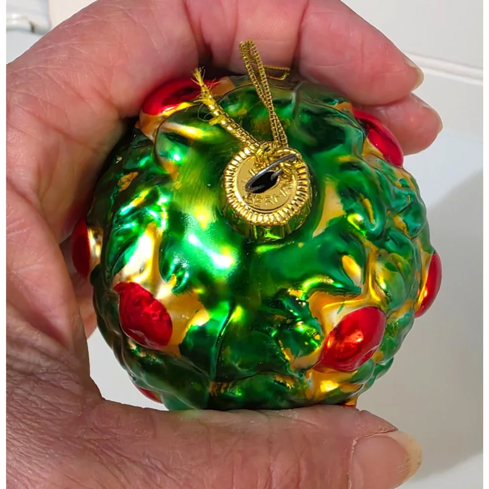 Vintage West Germany Apple Tree Blown Glass Christmas Ornament 4”